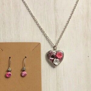 Heart Shaped Locket Flowers Pink Dangle Earrings